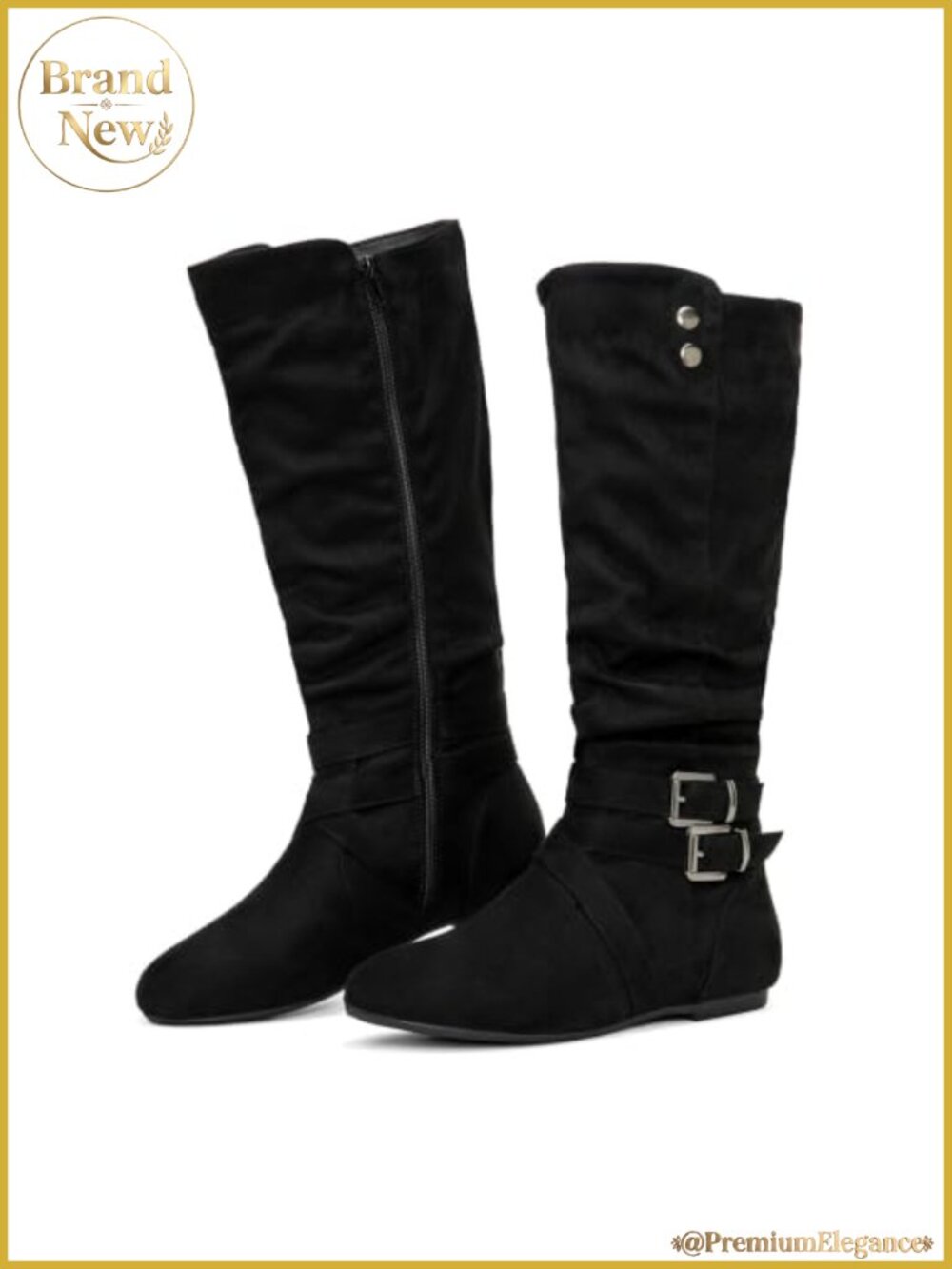 Mid Calf Slouchy Boots Faux Suede Round Toe Flat Women's